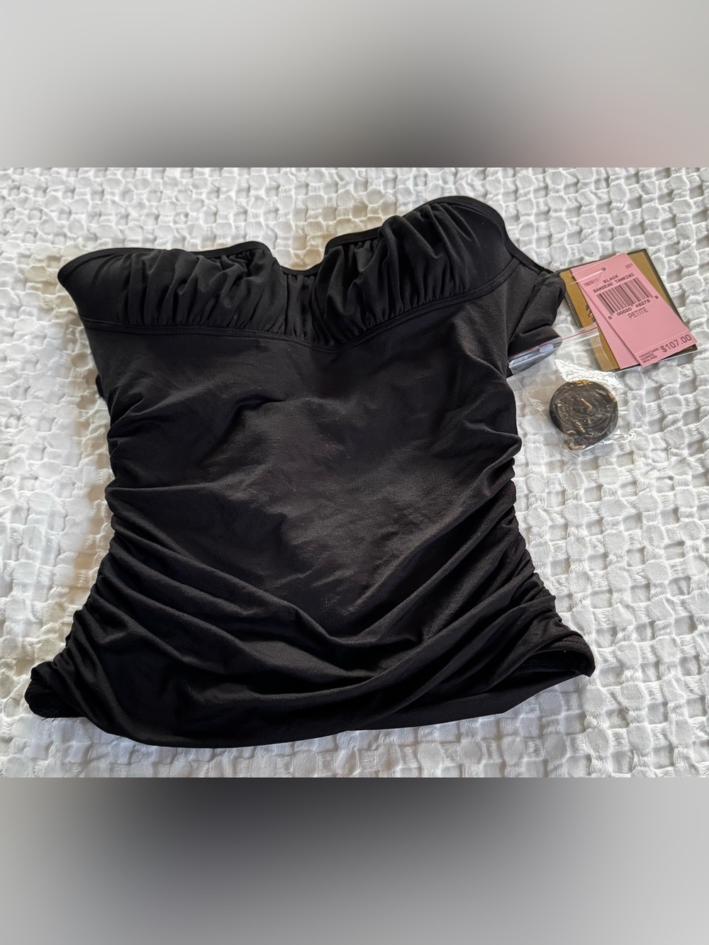 NWT Juicy Couture Sz P Black Bandeau Swim Top Tankini Convert To Neck Tie halter